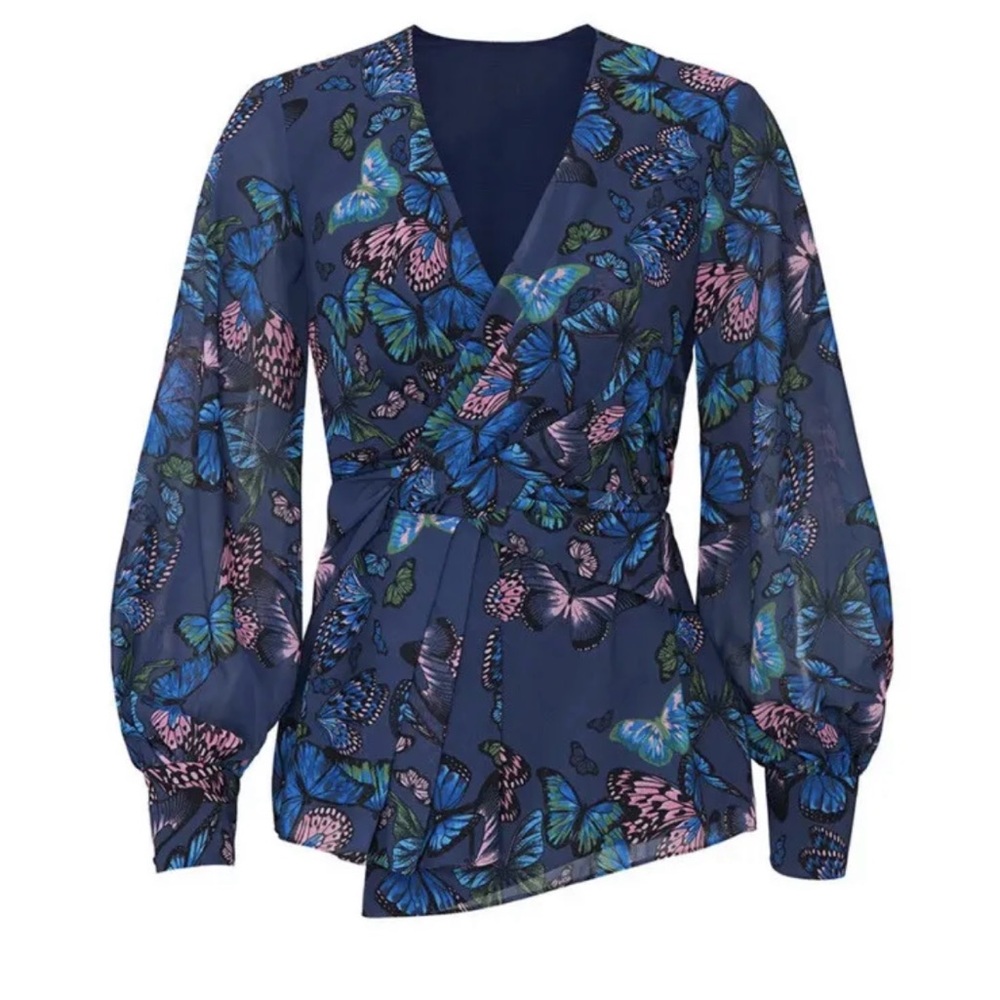Jay Godfrey Edie Top V-Neck Long Sleeve Butterfly Blouse